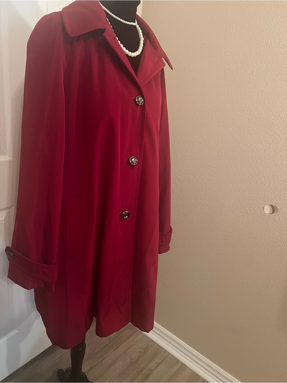 Calvin Klein Women's Red Button-Front Over Coat - Picture 2 of 6
